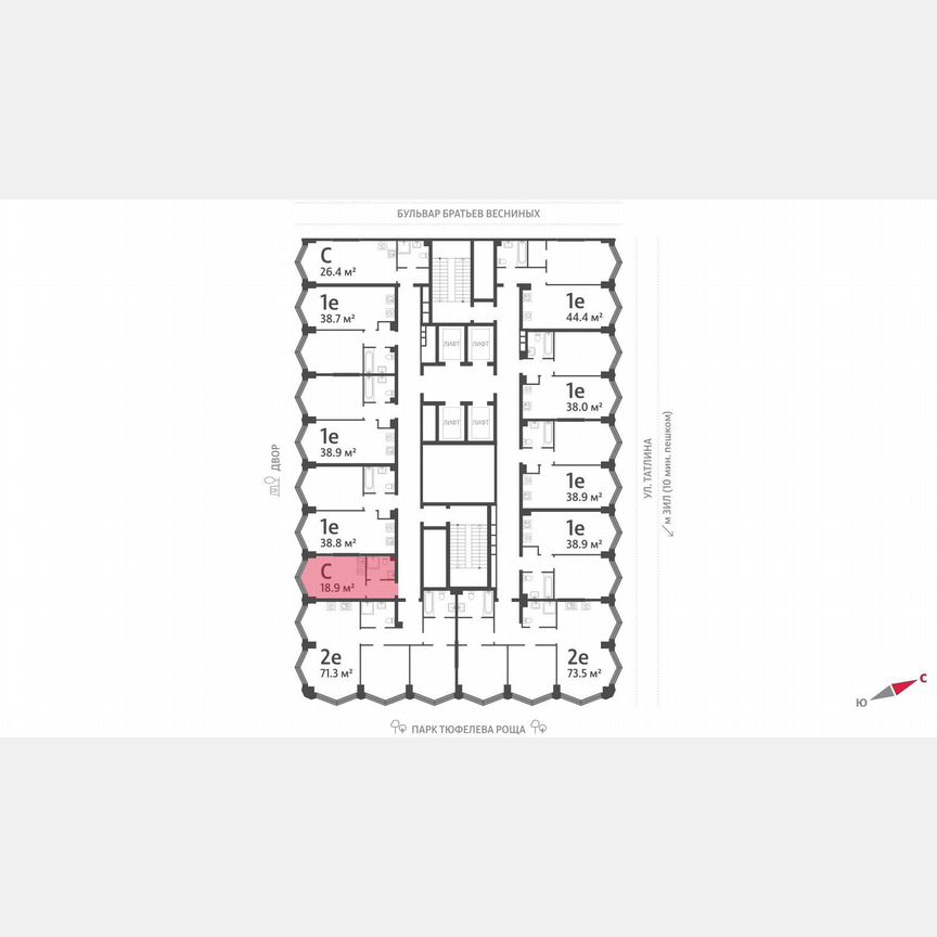 Квартира-студия, 18,9 м², 32/43 эт.