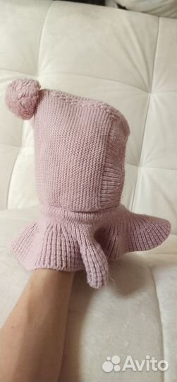 Шапка-шлем Журавлик зимняя для девочки