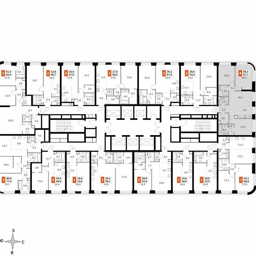 3-к. квартира, 87,7 м², 26/49 эт.