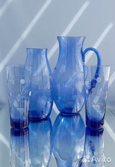 Кувшин/ваза/стаканы синее стекло СССР