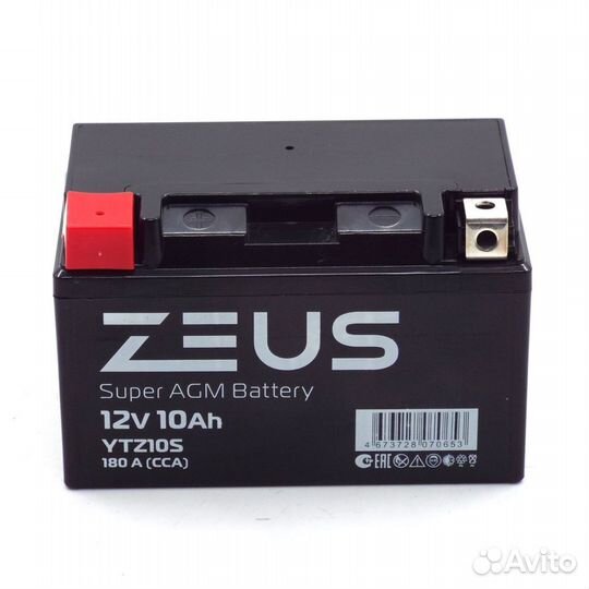 Аккумулятор zeus super AGM 10 Ач п.п. (YTZ10S)