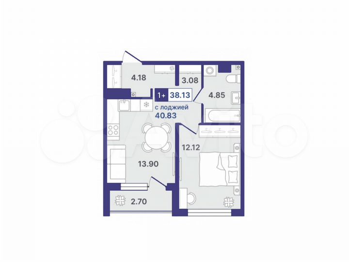 1-к. квартира, 38 м², 2/8 эт.