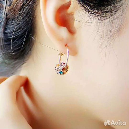 Модные серьги с шармами посеребрение, позолота