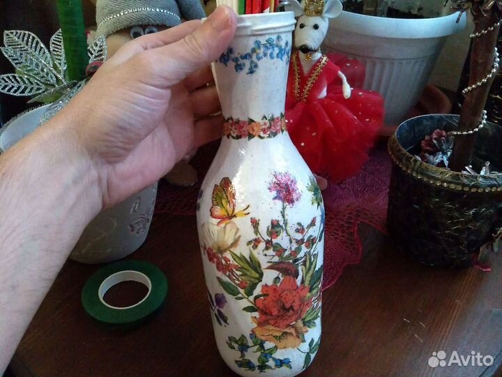 Стеклянная ваза.Декупаж.Ручная работа