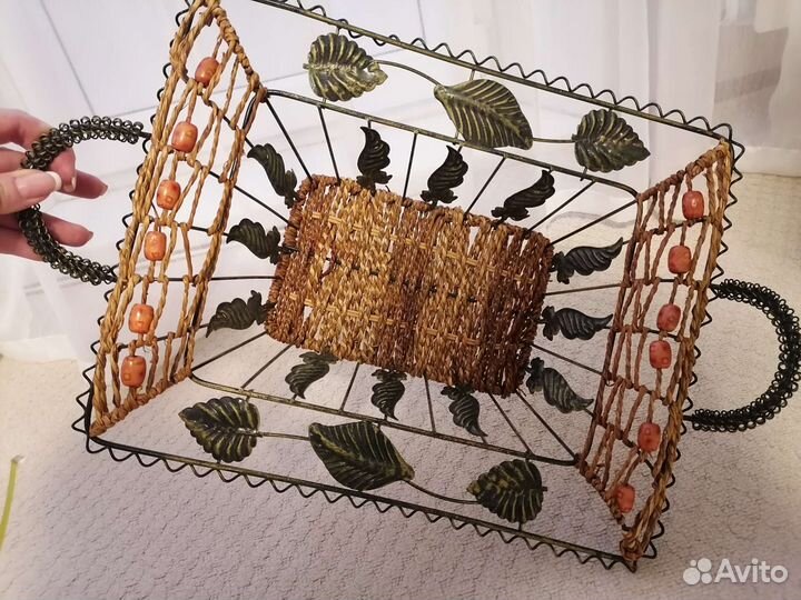 Корзина поднос интерьерная новая джут+металл