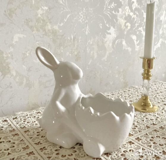 Винтажный немецкий заяц с тележкой фарфор фигурка