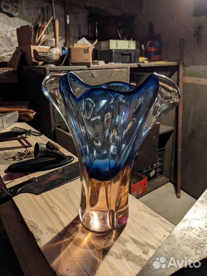 Ваза цветное стекло, чехия СССР винтаж