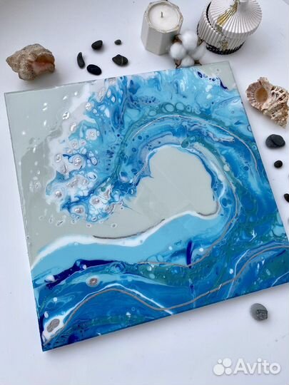 Картина акрилом флюид арт морская волна
