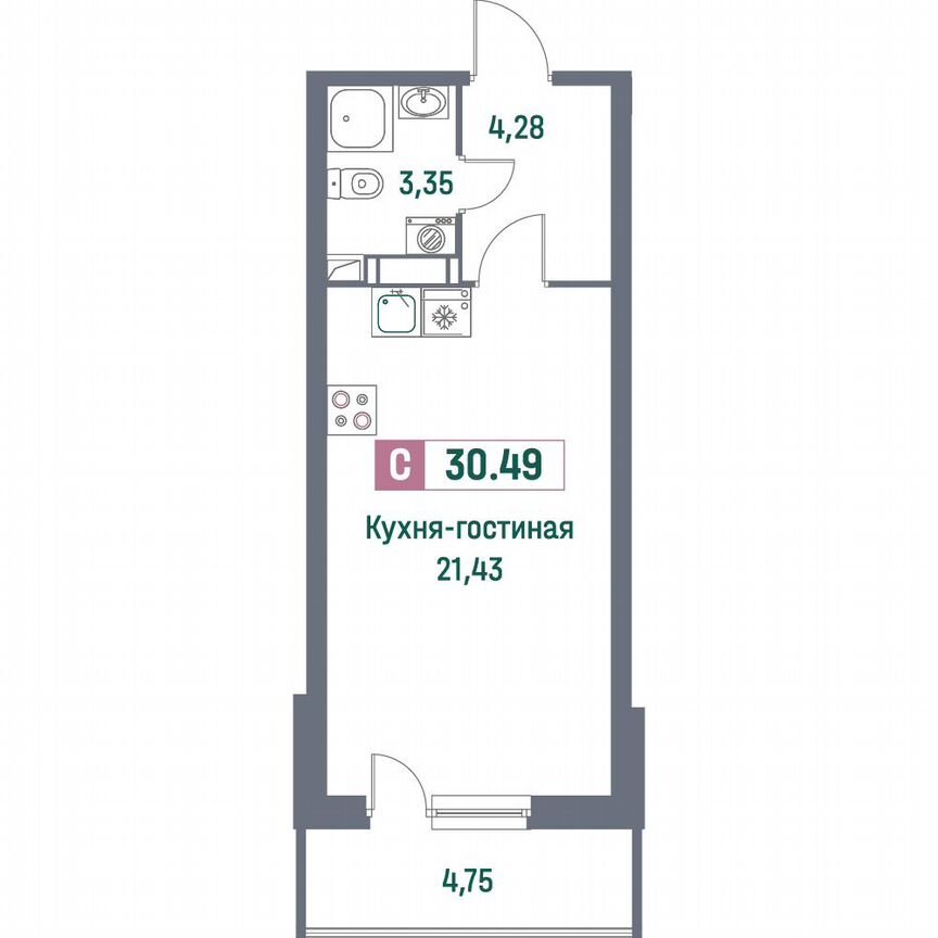 Квартира-студия, 31,1 м², 10/16 эт.
