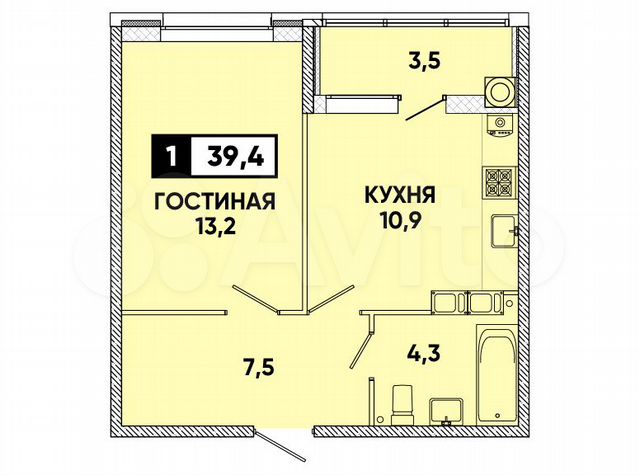 1-к. квартира, 39 м², 7/9 эт.