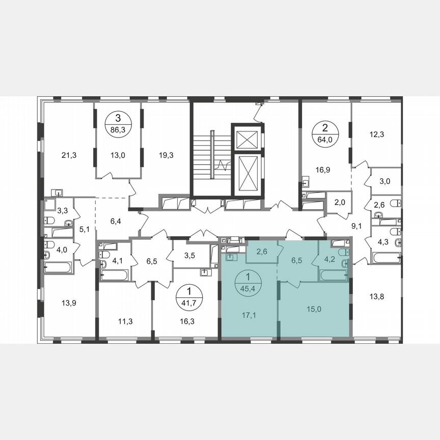 1-к. квартира, 45,4 м², 17/19 эт.