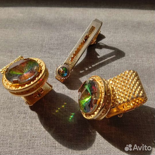 Запонки зажимы для галстука янтарь яшма СССР