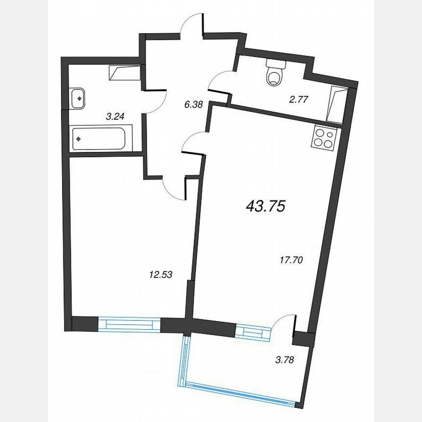 1-к. квартира, 46,4 м², 3/22 эт.