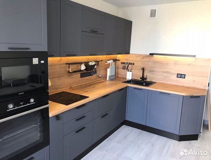 Кухонный гарнитур угловой серый мдф новый