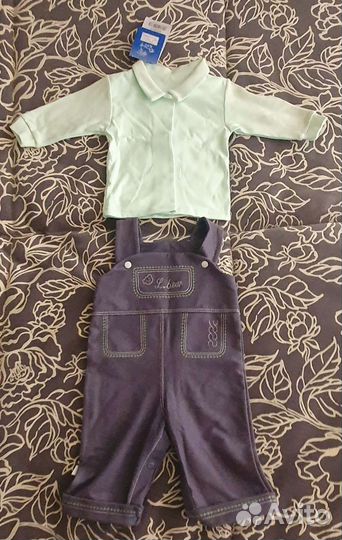 Новый комплект рубашка+полукомбинезон 62 см