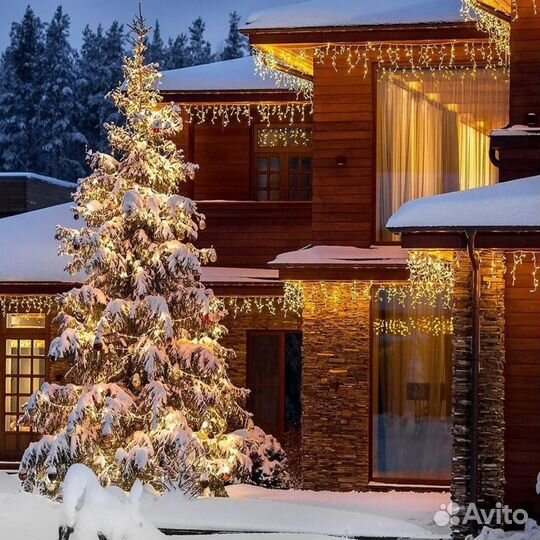 Гирлянда Бахрома уличная тёплый свет 6 м