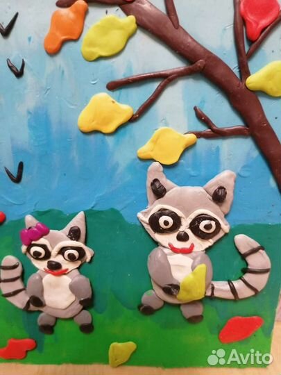 Три веселых енота. Детская работа