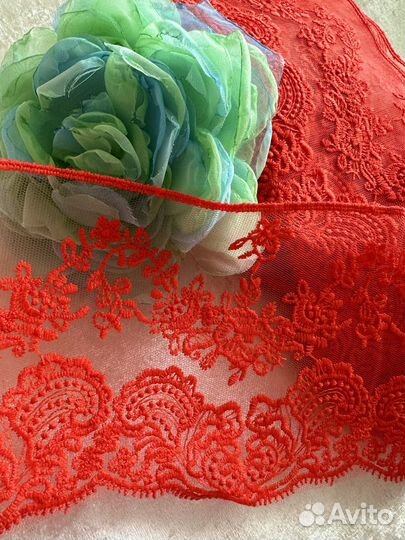 Кружево Блюмарин вышивка на сетке красный 13см