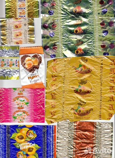 Фантики от конфет ягоды,фрукты,орехи и др