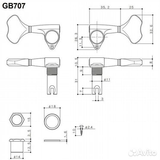 Колки для бас-гитары Gotoh GB707-C (L4) Chrome