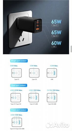 Зарядное устройство baseus gan5 pro 65w 3 порта