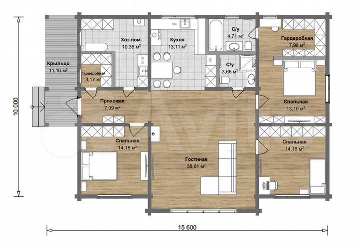 Дом 141 м² на участке 20 сот.