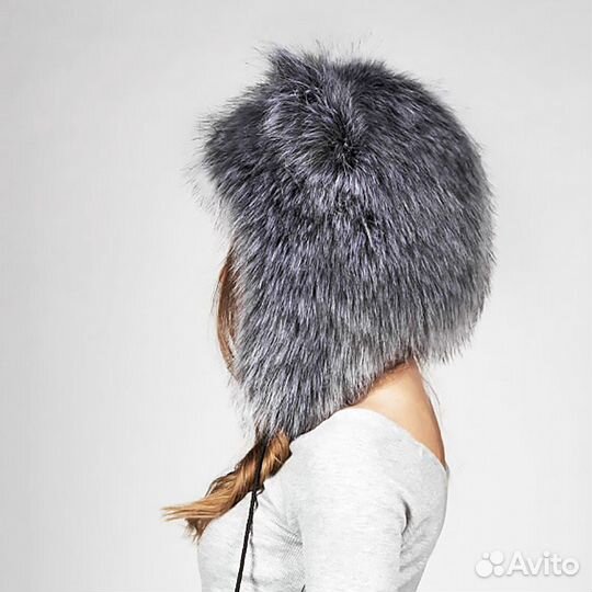 Шапка с ушками, Зверошапка Чернобурка с помпонами