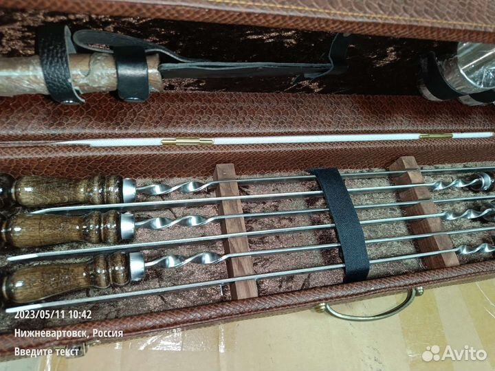 Набор шампуров в коробке из эко -кожи 