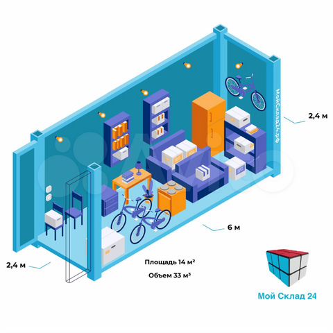 Складское помещение, 14 м² с охраной