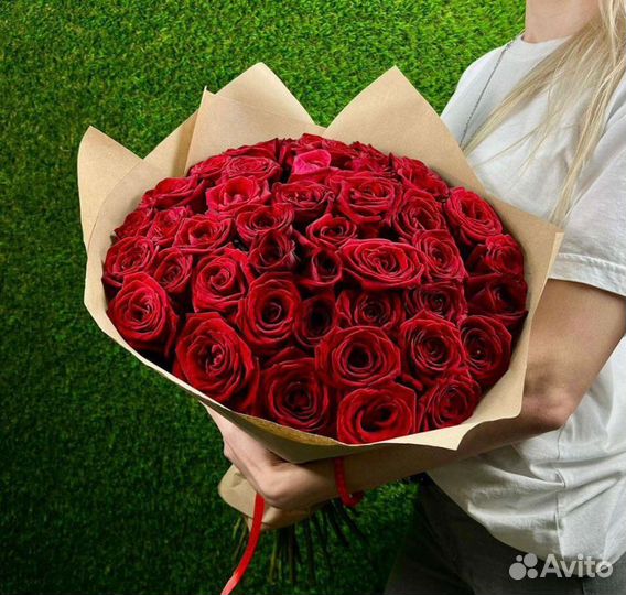 51 красная роза 50 см Крупный бутон Доставка