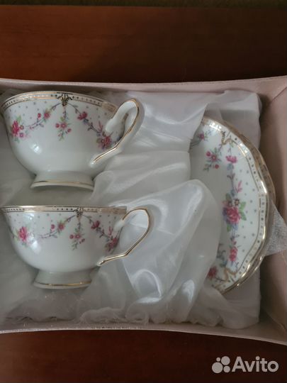 Набор из 2 чайных пар, фарфор, новый