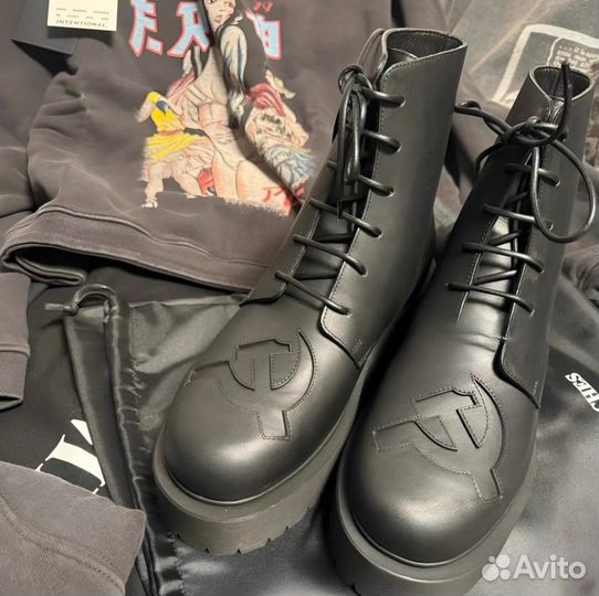 Enfants Riches Deprimes Hammer Sickle Boots Black