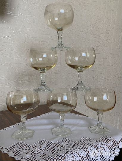 Фужеры для шампанского, креманки 6 шт цветные СССР