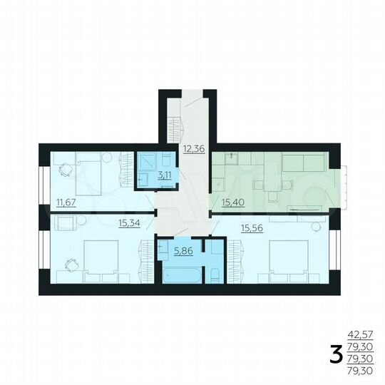 3-к. квартира, 79,3 м², 5/6 эт.