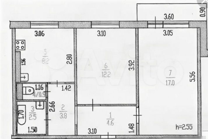 2-к. квартира, 44 м², 3/5 эт.