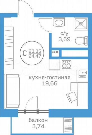 Квартира-студия, 23,4 м², 18/20 эт.