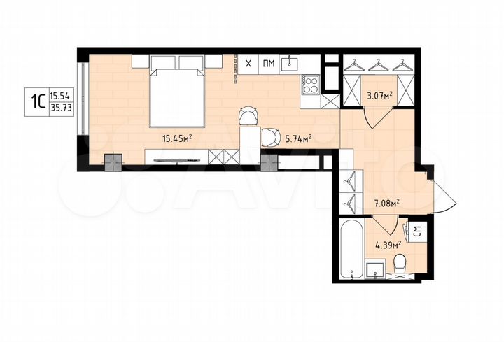 Квартира-студия, 35,7 м², 8/16 эт.