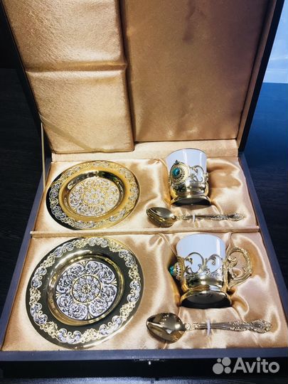 Златоуст кофейный набор с малахитом