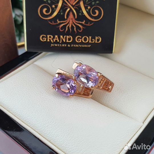 Серьги из красного золота с аметистами