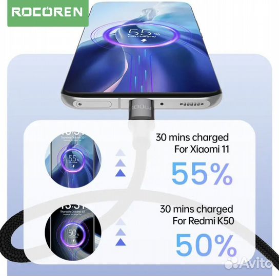 Длинный Кабель Rocoren USB Туре C 100 Вт