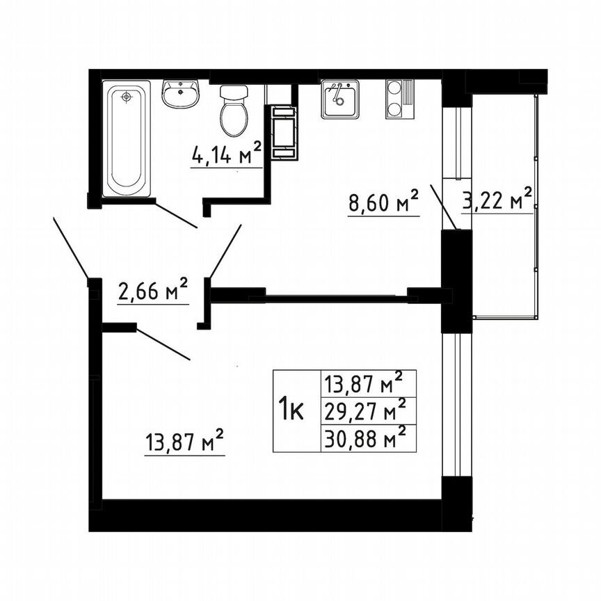 1-к. квартира, 29,3 м², 4/8 эт.