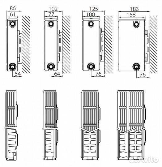 Стальной панельный радиатор отопления с нижним под