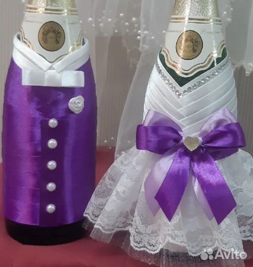 Украшение на свадебные бутылки, одежда