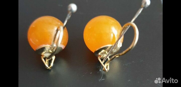 Серьги серебро 925 пробы, позолота, янтарь