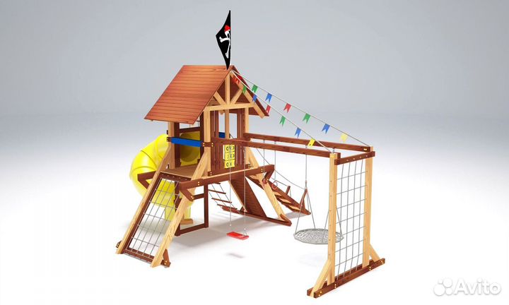 Детский спортивный комплекс с крышей для дачи