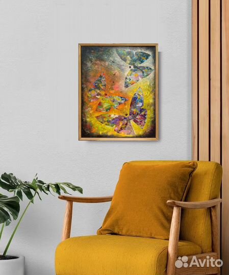 Картина маслом на холсте. Бабочки. Абстракция