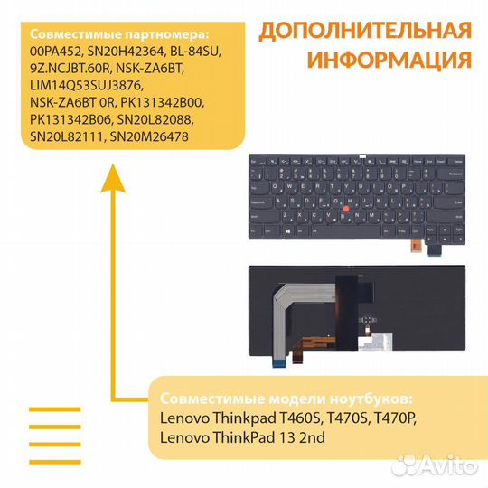 Клавиатура Lenovo Thinkpad T460S T470S черная