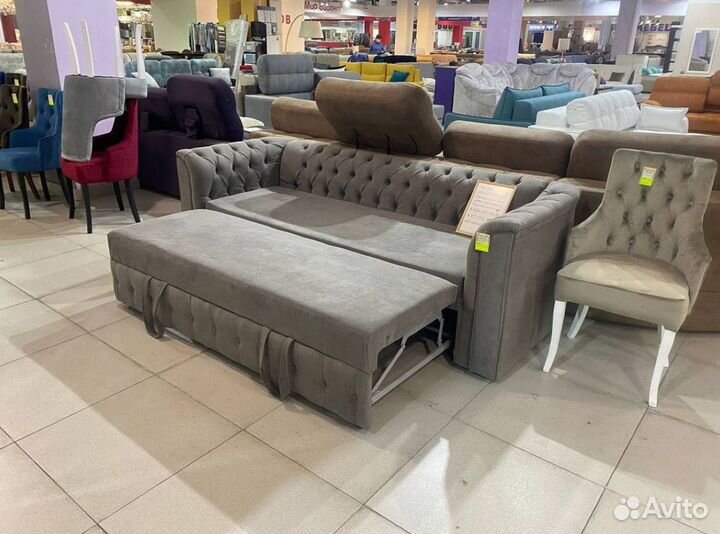 Диван Честер Велюр с механизмом дельфин