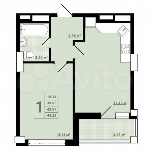 1-к. квартира, 44,2 м², 5/25 эт.