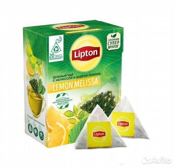 Чай Липтон Lemon Melissa Зеленый в пирамидках